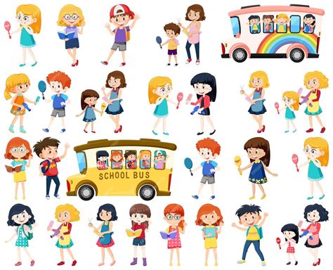 Premium Vector | Set of cute school kids cartoon characters