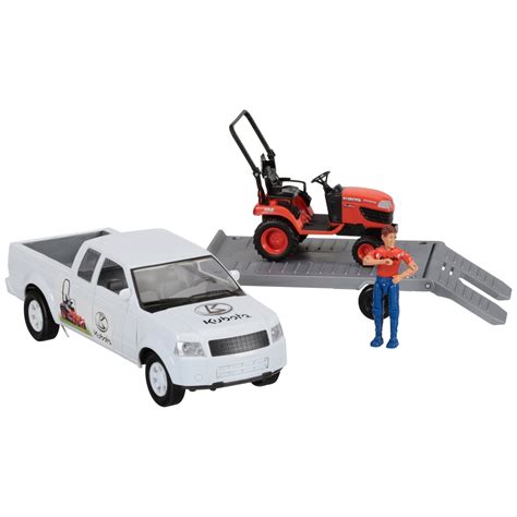 Kubota pickup truck with trailer & lawn tractor toy set 4 pc box - Walmart.com