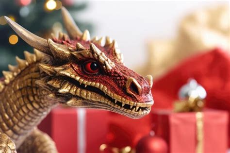 Premium AI Image | Dragon on the background of gift boxes New Year 2024 Generative AI