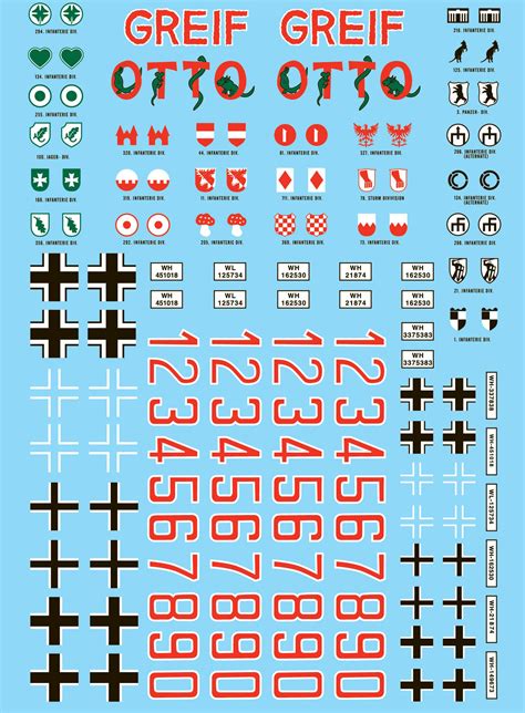 28mm WWII German Division Markings & Numbers Decals 1 for small to medium German vehicles ...