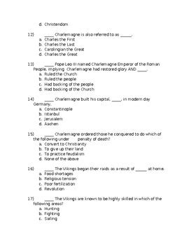 Unit 12 & 13 Exam - Byzantine, Christianity, Charlemagne, Vikings, Feudal System