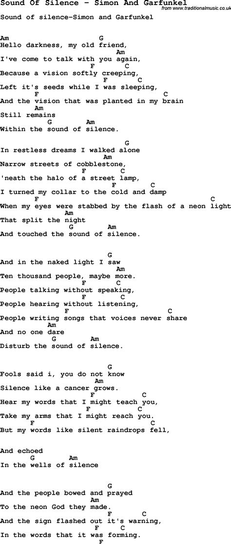 Song Sound Of Silence by Simon And Garfunkel, song lyric for vocal ...