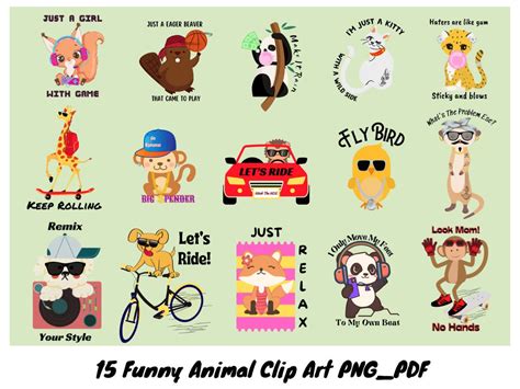 15 Funny Cute Animal Clip Art Set With Sayings-t-shirt, Stickers ...