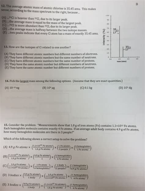 Solved 12. The average atomic massofatomic chlorine is 35.45 | Chegg.com