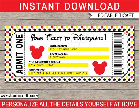 Disneyland Ticket Printable - Printable Word Searches