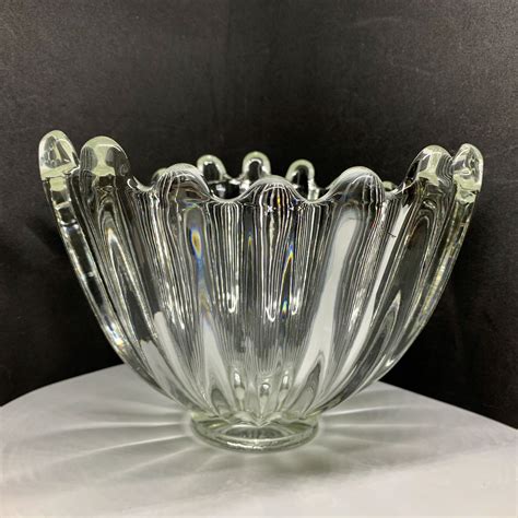 Vintage Clear Glass Decorative Bowl Uneven Sides Murano Style Yellow Tint | Decorative bowls ...