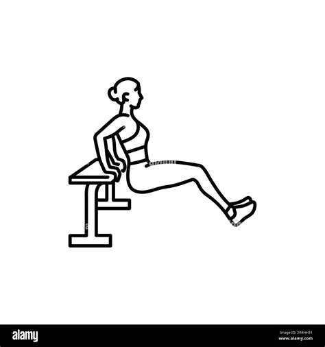 Woman doing reverse push ups using bench black line icon. Pictogram for web page, mobile app ...