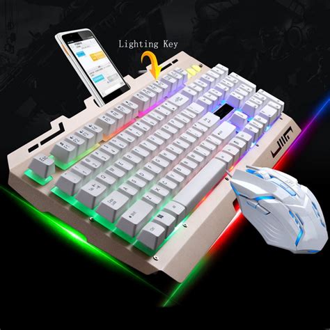 Keyboard Mouse Combo, Wired Rainbow LED Backlit Metal Pro Gaming Keyboard and 2400DPI 6 Buttons ...