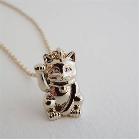 Lucky Cat Charm Necklace Minimalist, Delicate Jewelry Gold, Rose Gold ...