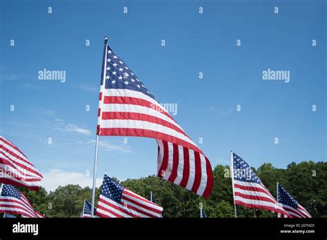 American Flags Blowing in the Wind Stock Photo - Alamy