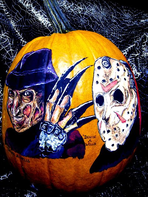 Freddy vs Jason pumpkin painting by Denise A. Wells | Flickr