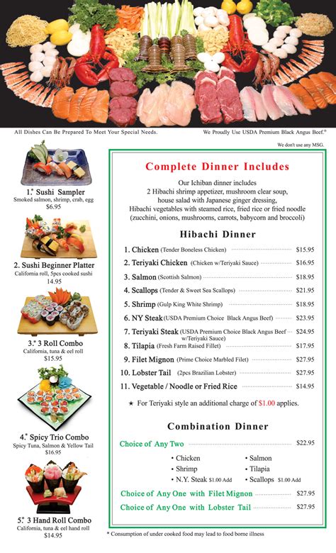 Hibachi Dinner Menu - Ichiban - Allentown, PA