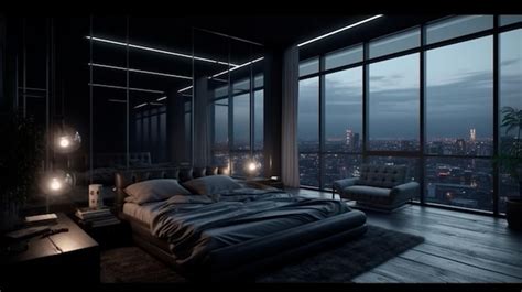 Premium Photo | Luxury penthouse bedroom at night Generative AI