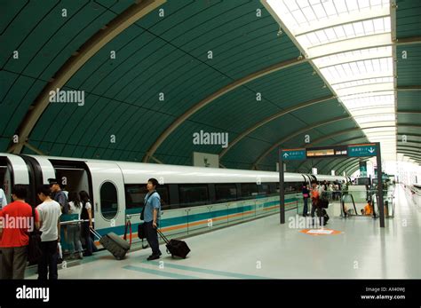 China, Shanghai. Maglev (magnetic levitation) Train between Shanghai ...