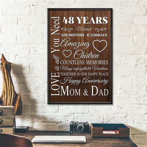 48Th Wedding Anniversary Gifts Poster For Parent, Couple, Mom & Dad ...