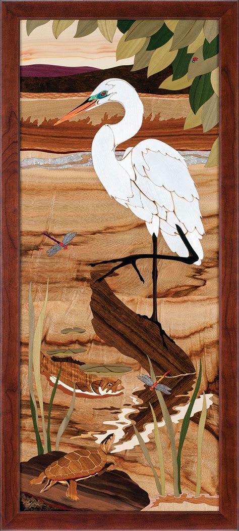 stunning egret artwork done by Hudson River Inlay | Marquetry, Wood art ...