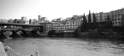 Bassano Del Grappa Italy - Old wooden bridge across the river