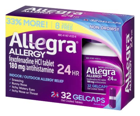 Allegra Non-Drowsy 24-Hour Allergy Relief Gelcaps 180mg, 32 ct - City Market