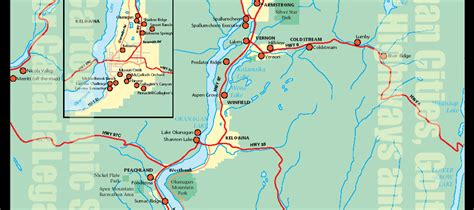 Large highway map of Okanagan region of BC | city-towns - Kamloops, Vernon, Kelowna, Penticton ...