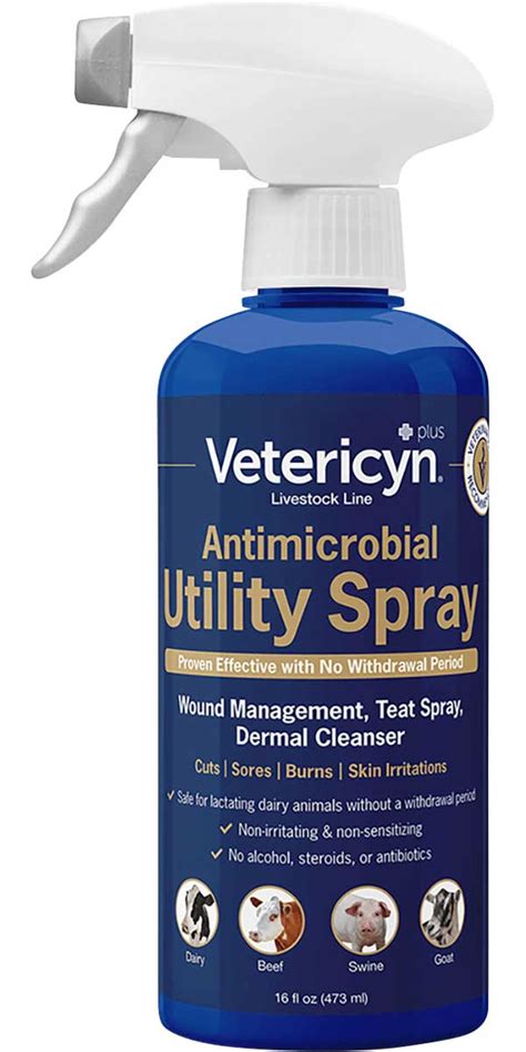 Vetericyn Plus Utility Spray Wound Management, Teat Spray Dermal Cleanser for Livestock Vetericyn