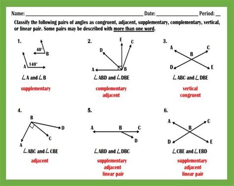 Vertical Angles Versus Linear Pair Worksheet