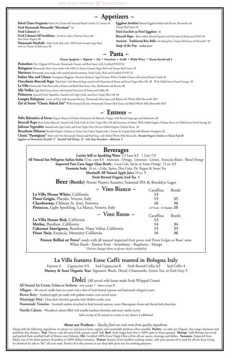 Menu at La Villa pizzeria, New York City, 86th St