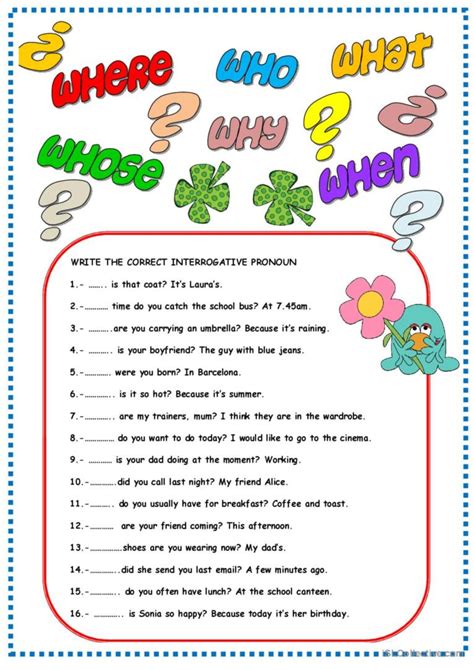 INTERROGATIVE PRONOUNS: English ESL worksheets pdf & doc