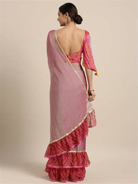 Buy Craftsvilla Pink Chiffon Saree With Unstitched Blouse Material Online | Craftsvilla ...