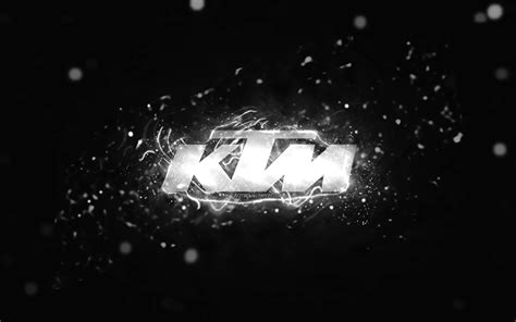 Download wallpapers KTM white logo, 4k, white neon lights, creative, black abstract background ...