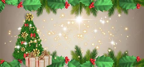 Elegant Christmas Background With Christmas Tree And Sparkling Stars, Pine, Gold, Bells ...