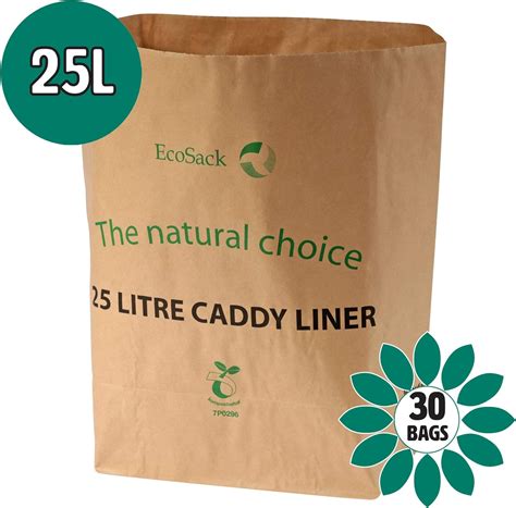 25 Litre x 30 Paper Compostable Bags Kitchen Caddy Liners - Food Waste Bin Liners - EcoSack 25L ...