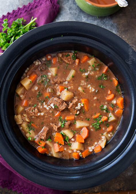 Slow Cooker Beef Barley Soup Recipe - The Chunky Chef