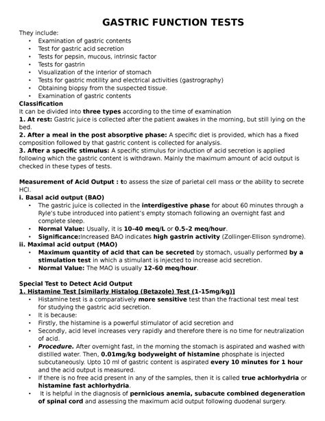 Function Tests - GASTRIC FUNCTION TESTS They include: - Examination of gastric contents - Test ...