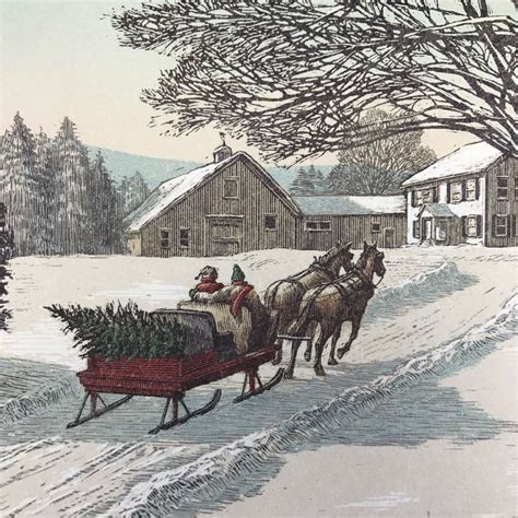 Vintage Mid Century Christmas Greeting Card Hallmark Bringing Home Tree Wagon | Mid century ...