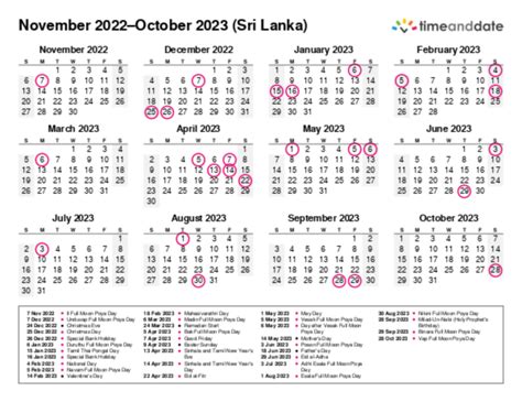 Sri Lanka Holiday Calendar 2022