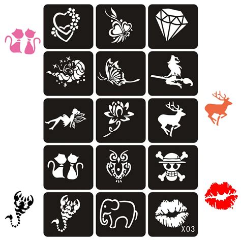 15pcs Small Glitter Tattoo Stencils for Women Kids Drawing Template ...