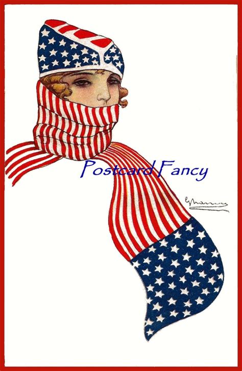 American FLAG Lady Digital Vintage Postcard Art Deco - Etsy