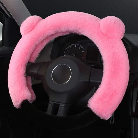 15 inch, Black Cxtiy Universal Fluffy Steering Wheel Cover Fashion Cute ...