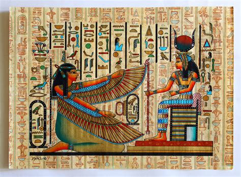 Maat and Isis | Ancient Egyptian Papyrus Painting – Arkan Gallery