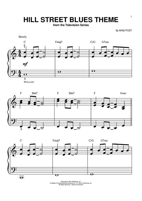 Hill Street Blues Theme" Sheet Music by Mike Post for Big Note Piano ...