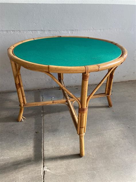 Mid-Century Modern Italian Bamboo Game Table Set with 2 Chairs, 1970s ...
