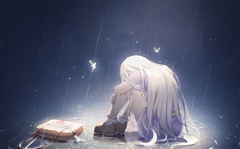 Sad Anime Girl In Rain Drawing