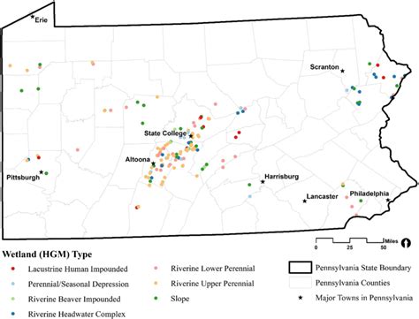 Map illustrating the location and wetland (HGM) type of each wetland ...