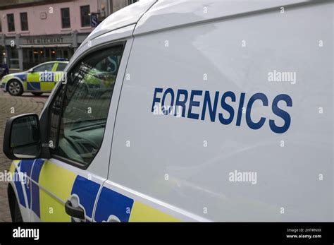 British Police forensics vehicles at a crime scene in the UK, England, Great Britain Stock Photo ...