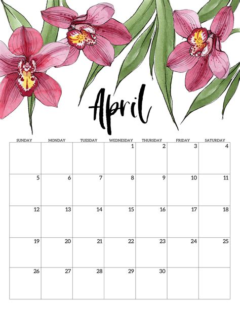 Printable April Calendar - Printable Word Searches