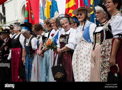 01/08/2016. Zurich, Switzland. Women wear traditional dress at a ...