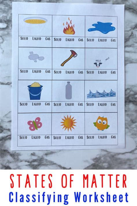 FREE Solid Liquid Gas Kindergarten Worksheet