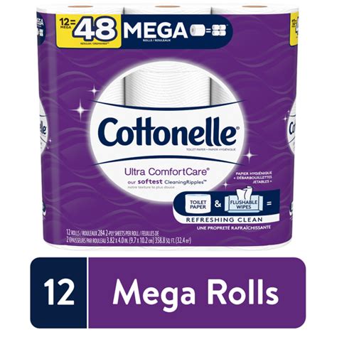 Cottonelle Ultra ComfortCare Toilet Paper, 12 Mega Rolls (=48 Regular ...