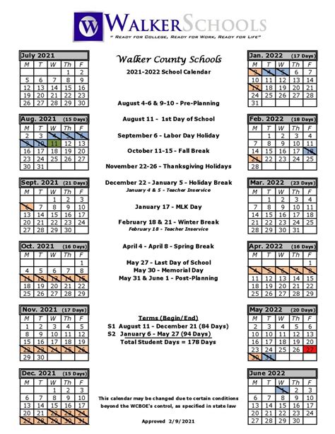 Walker County Schools Calendar 2022 in PDF