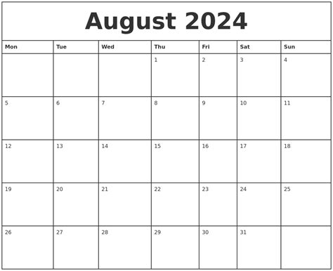 August 2024 Printable Monthly Calendar